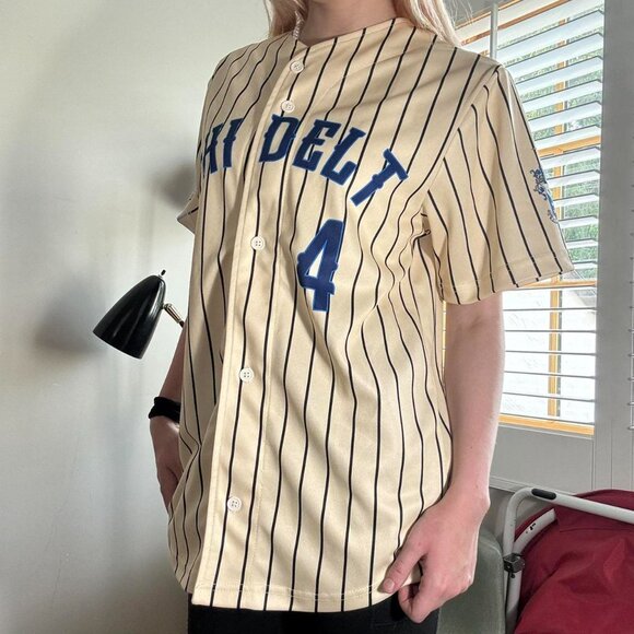 Phi Delt LiveLikeLou Cream Pinstripe Baseball Jersey - Size M - Picture 2 of 8